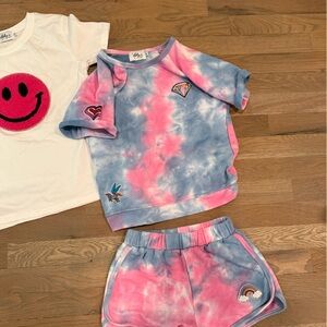 Lola & The Boys Pink and Blue Tie-Dye Shorts and Top Set